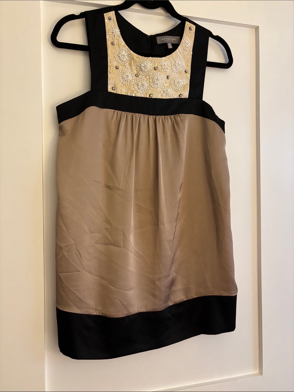 MM Couture Embellished Yoke Tank Top - Black, Cream & Taupe - Picture 1 of 5